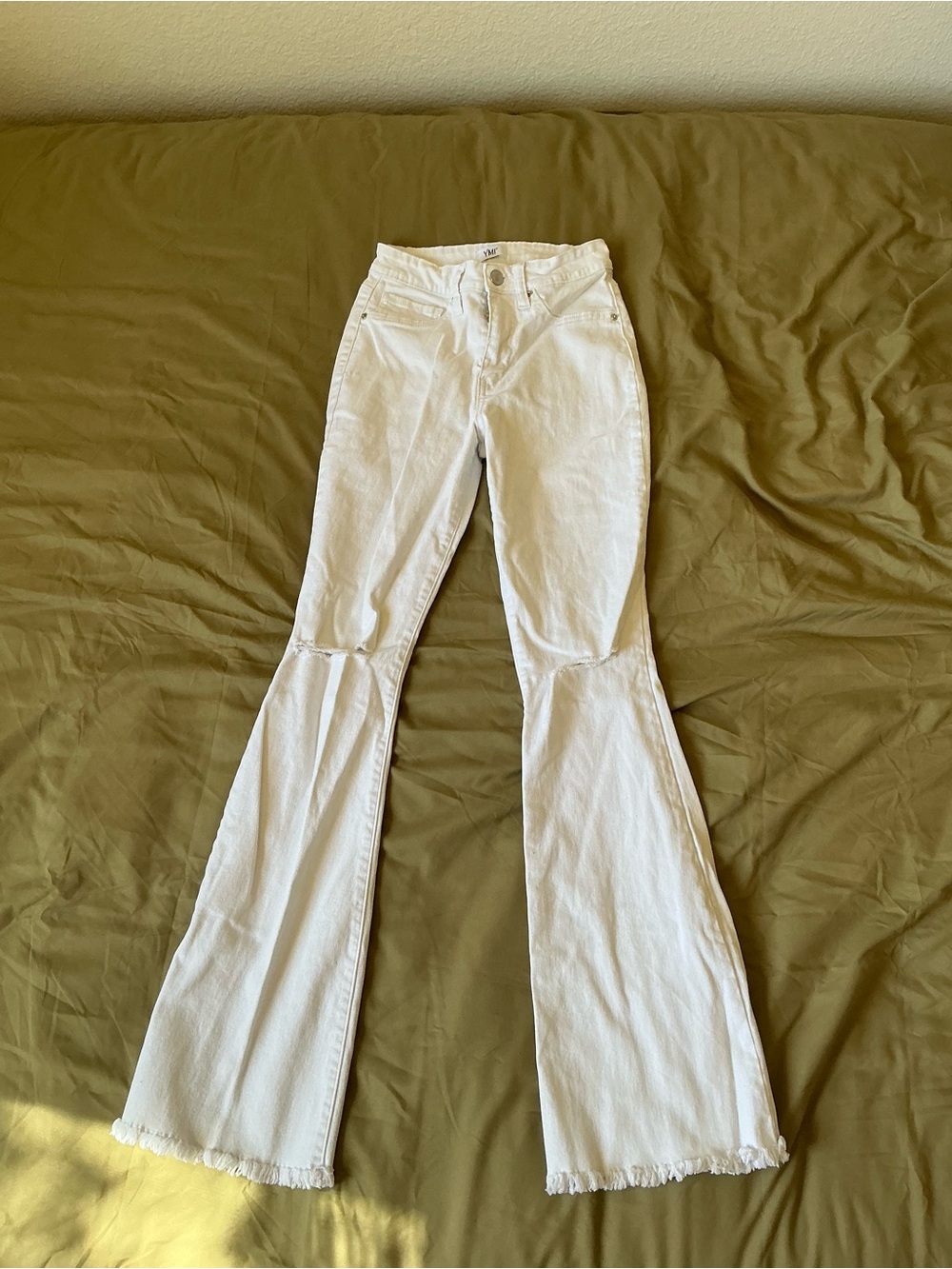YMI White High-Rise Flare Jeans with Raw Hem